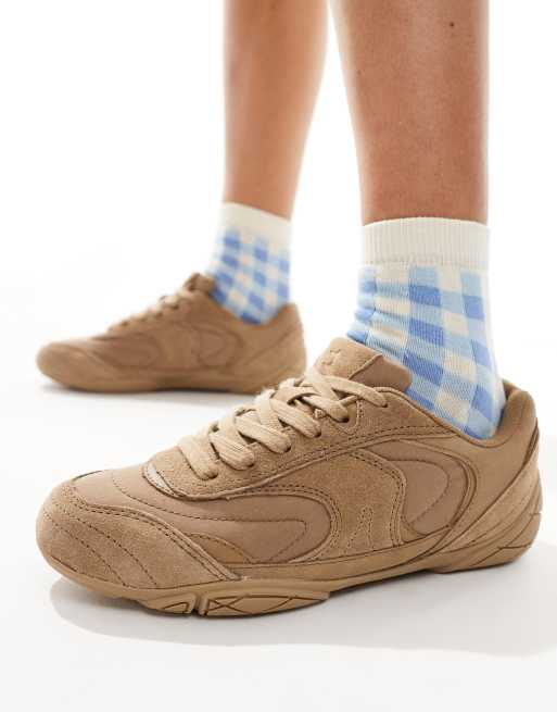 Bershka faux suede sneakers in sand