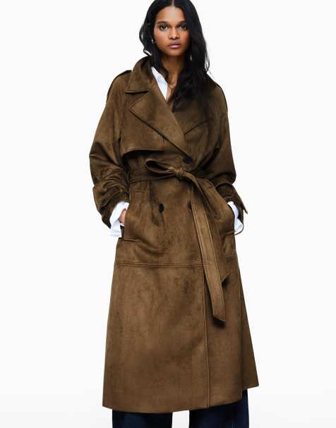 Bershka Faux suede trench coat in beig - view 1