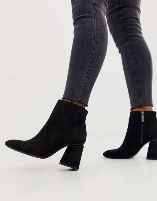 Bershka faux suede zip side kitten heel boots in black | ASOS