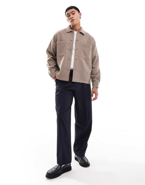 Bershka faux wool overshirt in brown - view 1