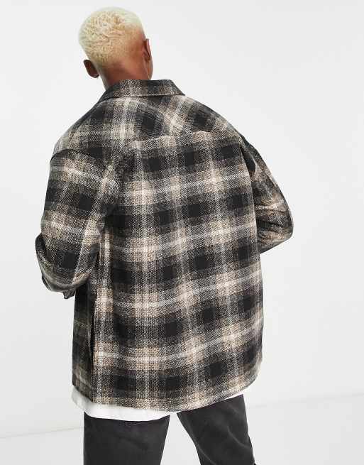 Bershka oversized button front jacket in check online