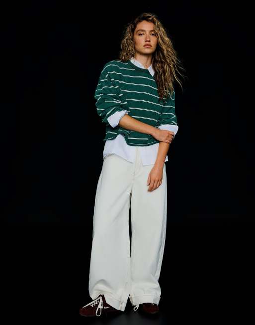 Bershka felpa a righe con scollo rotondo verde, 2 di 6