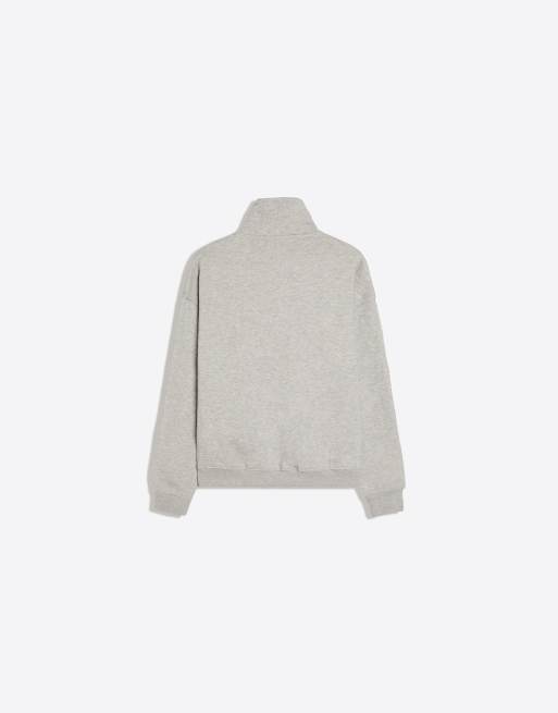 Bershka - Felpa accollata grigio chiaro con zip, 5 di 5