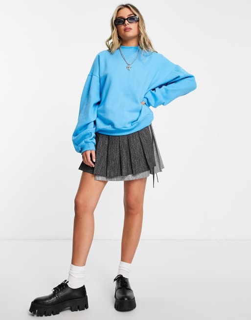 Bershka - Felpa basic oversize blu
