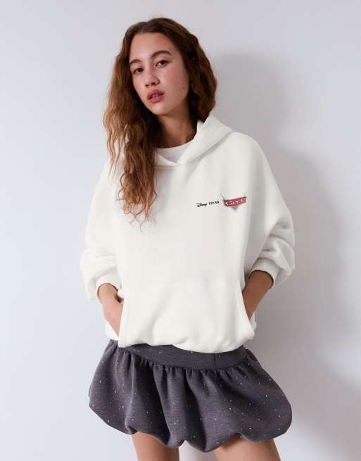 Bershka - Felpa bianca con cappuccio e stampa di Cars, 3 di 4
