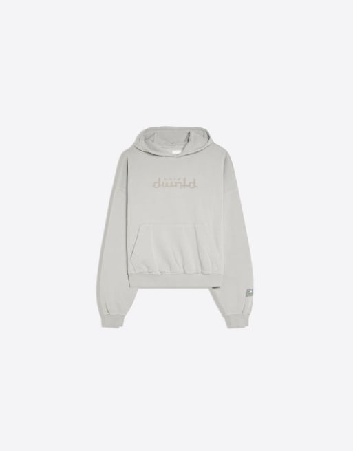 Bershka felpa con cappuccio con stampa slavata color sabbia, 5 di 5