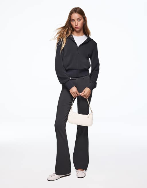 Bershka - Felpa con cappuccio e zip grigio slavato, 3 di 5