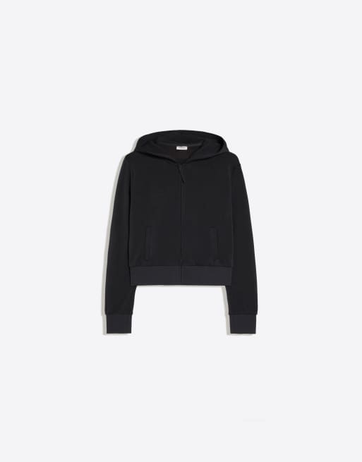 Bershka - Felpa con cappuccio e zip grigio slavato, 4 di 5