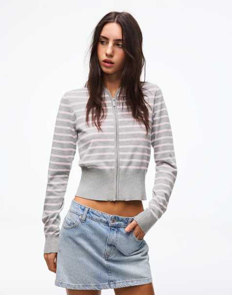 Bershka - Felpa con cappuccio e zip rosa a righe - view 1