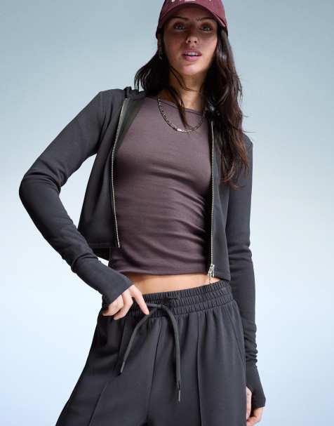 Bershka - Felpa con cappuccio grigio scuro in misto modal con zip - view 1