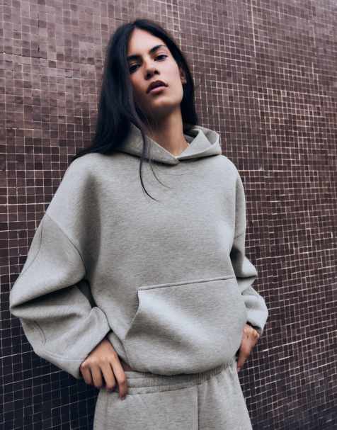 Bershka felpa con cappuccio in grigio chiaro - view 1