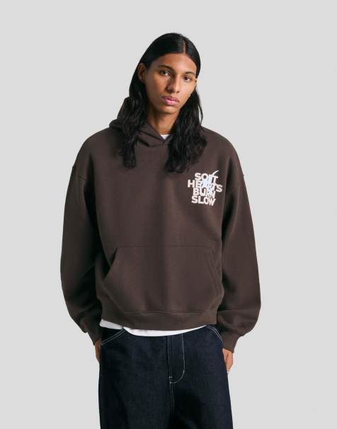 Bershka - Felpa con cappuccio marrone stampata - view 1