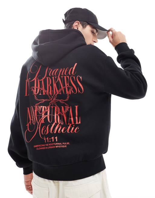 Bershka - Felpa con cappuccio nera con stampa 