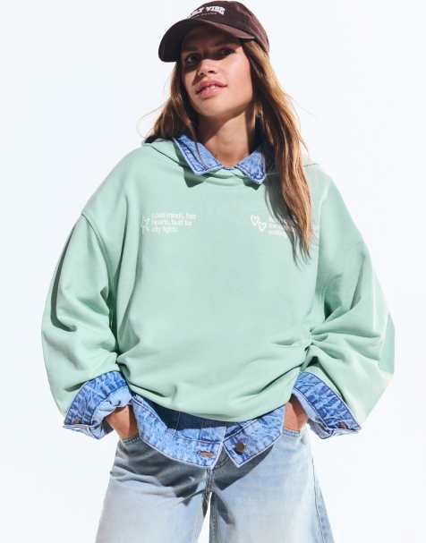 Bershka - Felpa con cappuccio nera con stampa - view 1