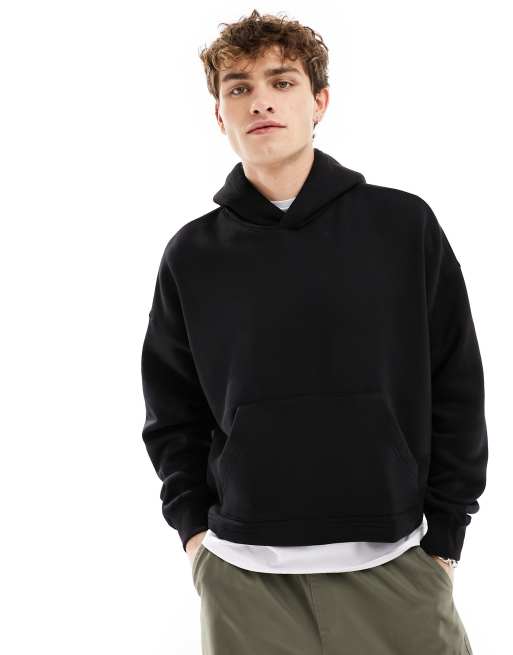 Bershka - Felpa con cappuccio nera squadrata ampia