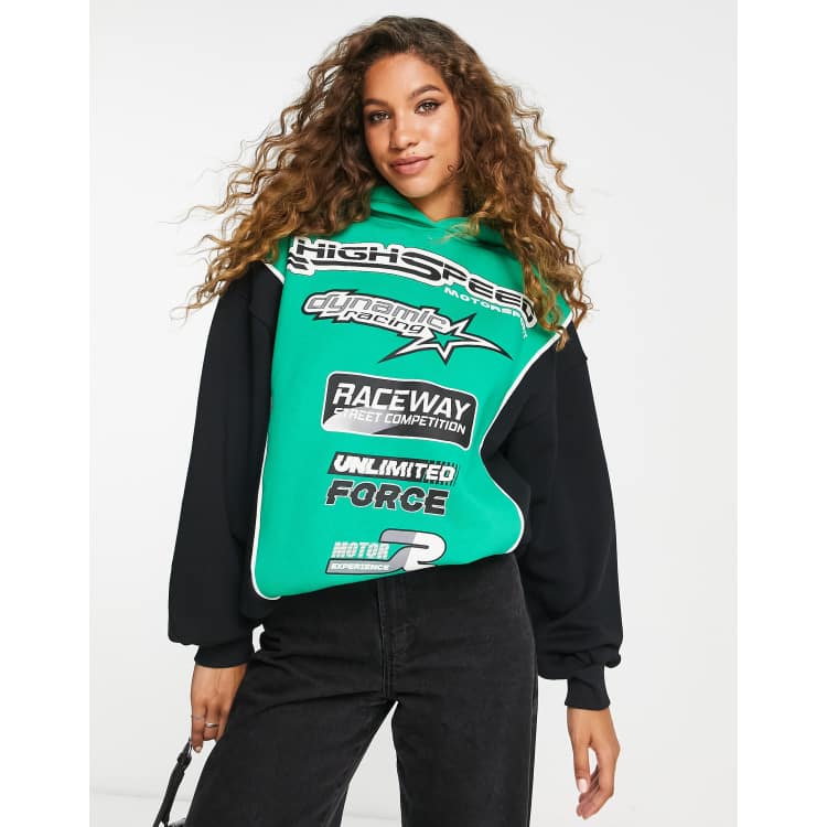 Bershka Felpa con cappuccio oversize verde con pannello a contrasto e logo ASOS