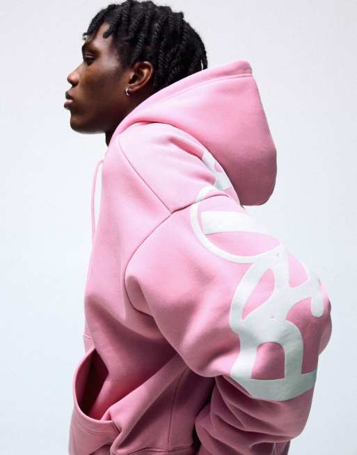 Bershka - Felpa con cappuccio rosa stampata, 2 di 6