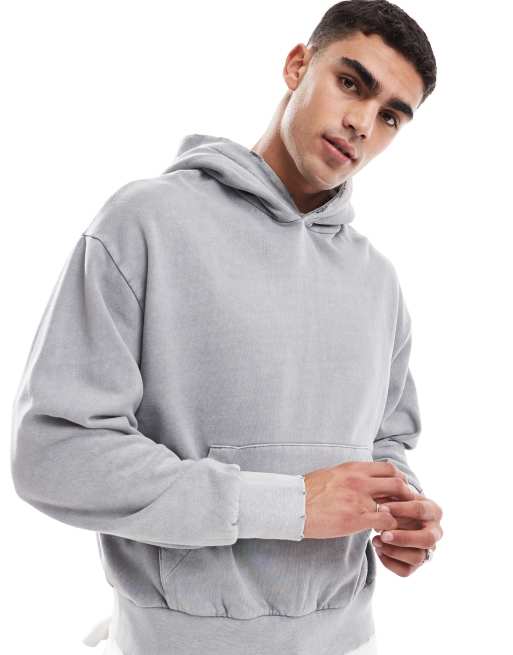 Bershka - Felpa con cappuccio slavata grigia