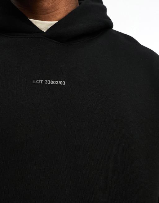 Bershka - Felpa con cappuccio squadrata nera con stampa tono su tono, 4 di 4