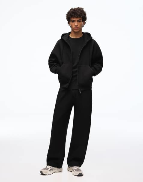 Bershka - Felpa con cappuccio squadrata nera con zip - view 1