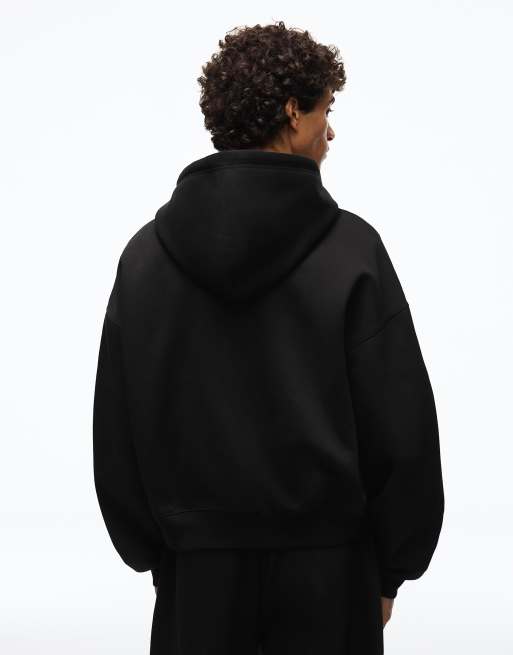 Bershka - Felpa con cappuccio squadrata nera con zip, 7 di 7