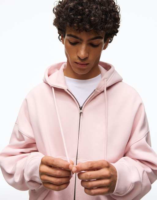 Bershka - Felpa con cappuccio squadrata rosa con zip, 5 di 7