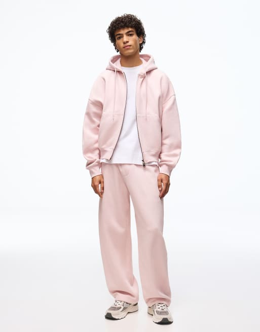 Bershka - Felpa con cappuccio squadrata rosa con zip, 6 di 7