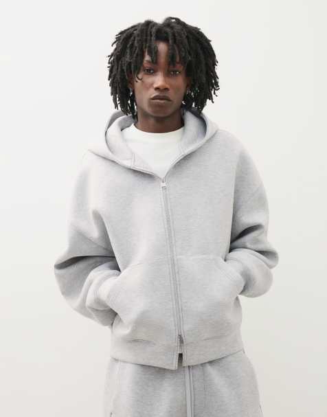 Bershka - Felpa con cappuccio tecnica grigio chiaro con zip - view 1