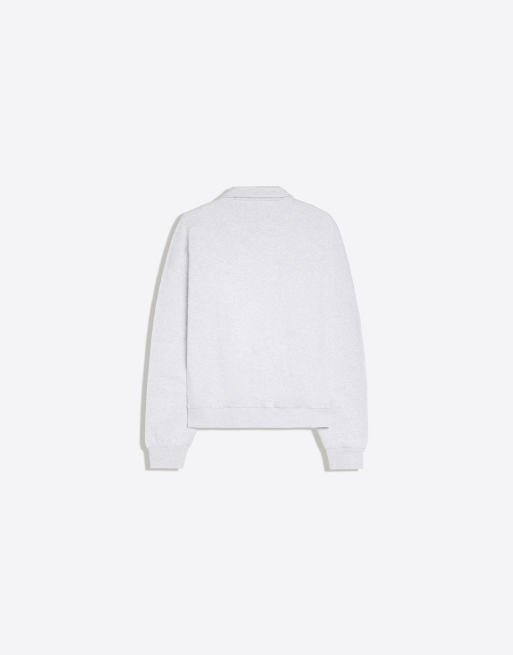 Bershka felpa con colletto polo e bottoni grigio chiaro, 6 di 6