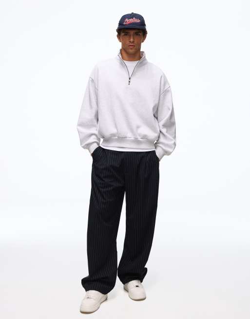 Bershka felpa con mezza zip grigio chiaro, 2 di 5