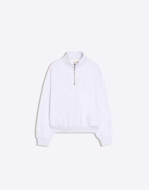 Bershka felpa con mezza zip grigio chiaro, 5 di 5
