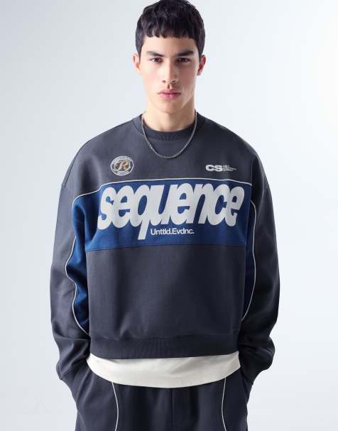 Bershka - Felpa con scollo rotondo blu denim con stampa - view 1