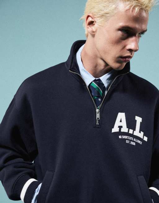 Bershka felpa con zip a mezza lunghezza e toppa blu, 6 di 6