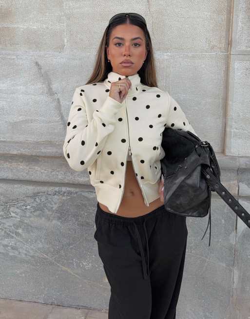Bershka felpa con zip a pois color ecru, 3 di 5