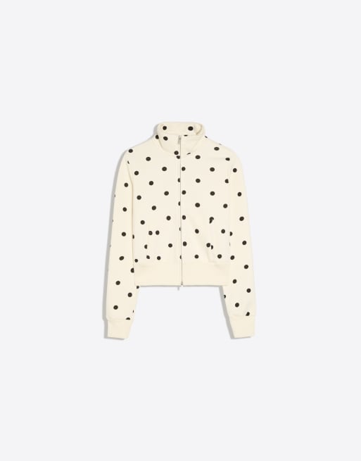 Bershka felpa con zip a pois color ecru, 5 di 5