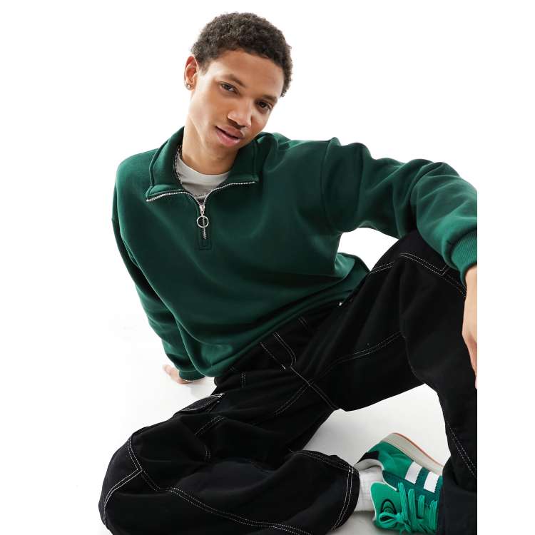 Bershka - Felpa con zip corta verde | ASOS