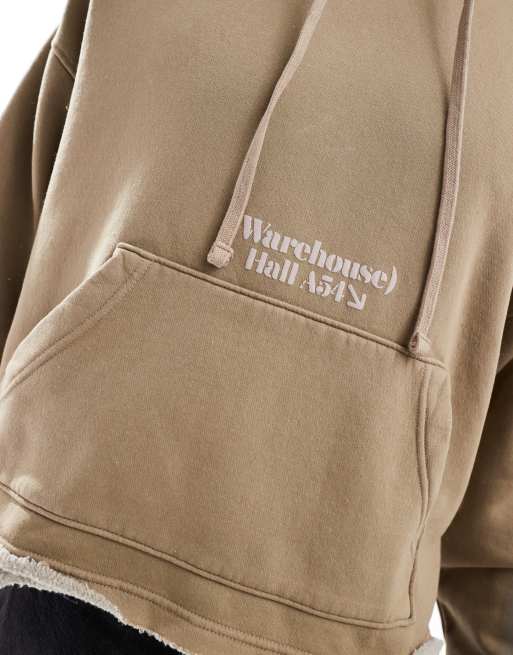 Bershka Felpa corta con cappuccio color pietra slavato ASOS