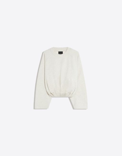 Bershka felpa girocollo con fondo arricciato grigio chiaro, 5 di 5