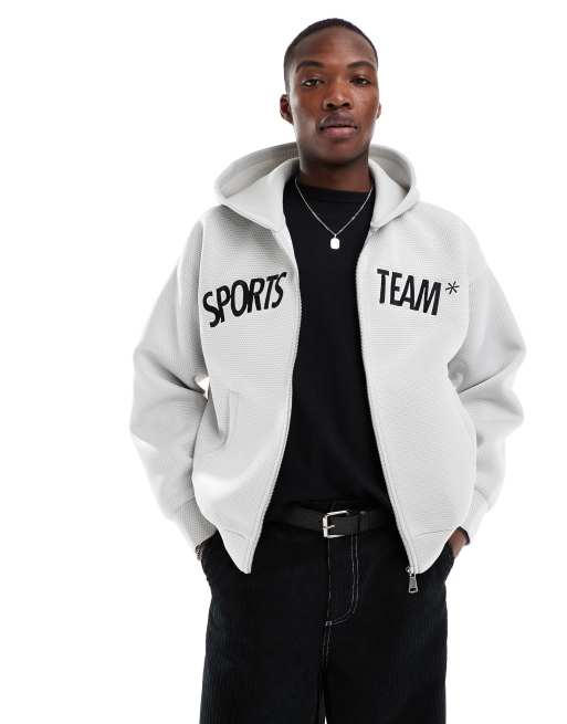 Bershka - Felpa grigia sportiva con cappuccio e zip