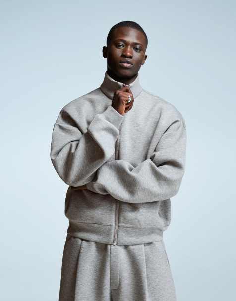 Bershka - Felpa grigio chiaro con zip - view 1