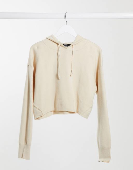 Bershka - Felpa con cappuccio in maglia e joggers crema in coordinato, 3 di 3
