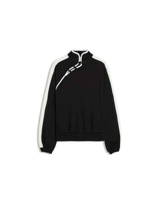 Bershka - Felpa nera a maniche lunghe con colletto alto e chiusure, 3 di 5