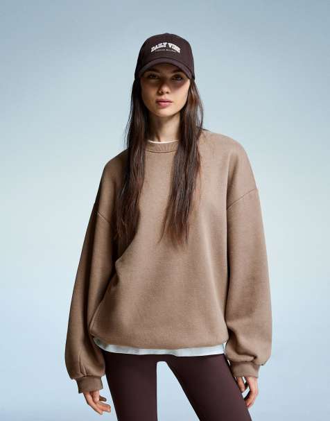 Bershka - Felpa oversize beige con tasche - view 1