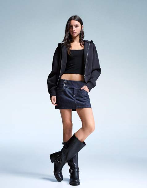Bershka - Felpa oversize effetto neoprene nera con zip - view 1