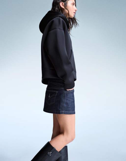 Bershka Felpa oversize effetto neoprene nera con zip ASOS