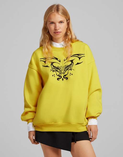 Bershka - Felpa oversize gialla con grafica