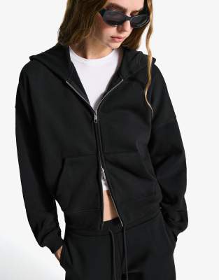 Bershka - Felpa oversize nera con cappuccio e zip - view 1