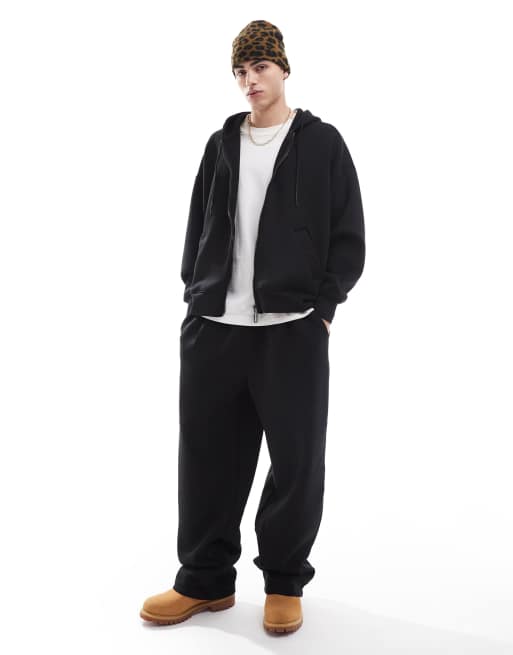 Bershka - Felpa premium nera con cappuccio e chiusura con zip 