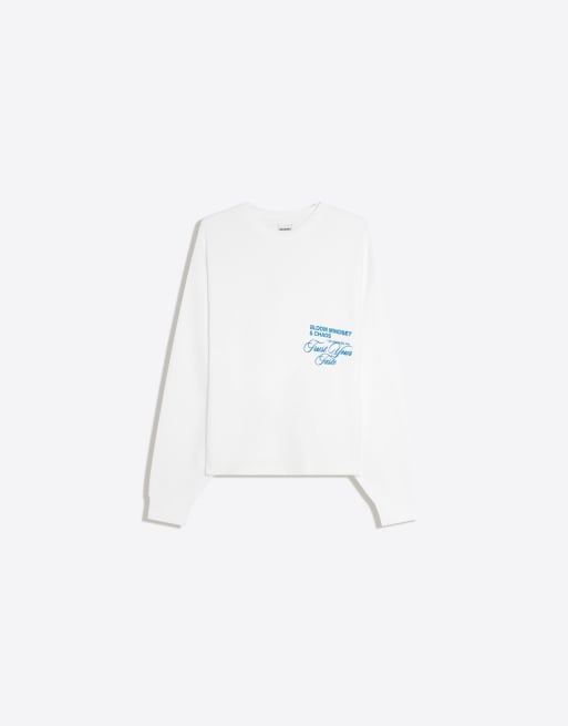 Bershka felpa stampata girocollo bianca, 5 di 5