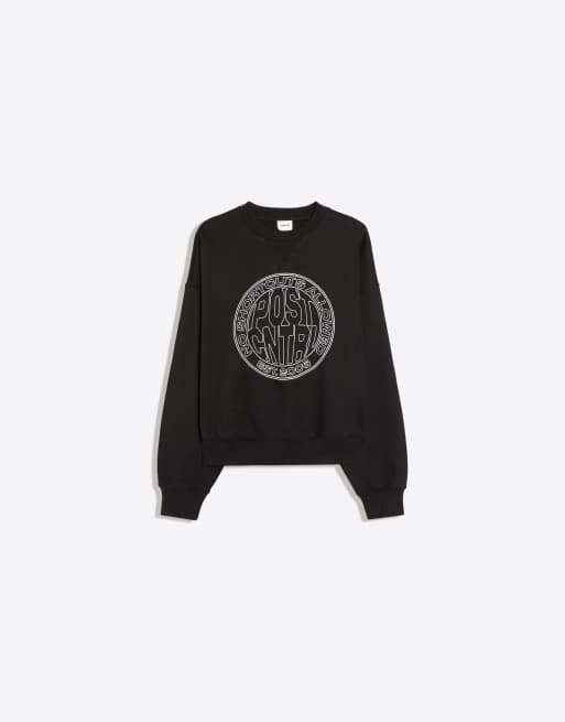 Bershka felpa stampata girocollo nera, 5 di 5